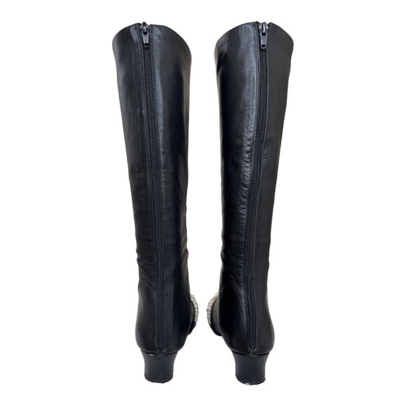 Chanel Cap Toe High Leather Boots with Pearls - Picture 3 of 13